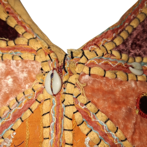 Velvet Purse Handbag Boho Carpet Bag Hippie With Shells 100% Cotton Boho Festive - Picture 3 of 5